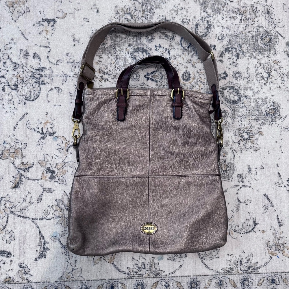 Fossil Explorer Fold over‎ Cross Body Bag Soft Bronze Metallic
